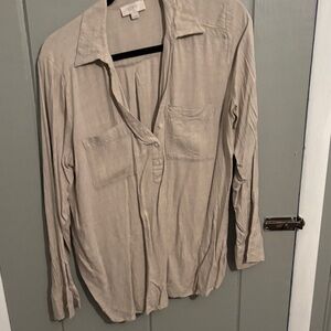 LOFT Light Beige Button-Down Shirt